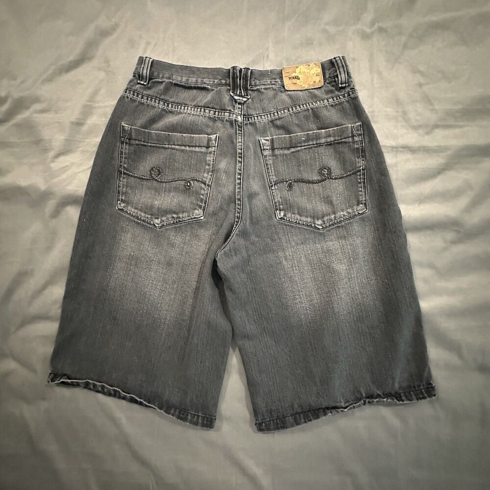 Vintage Jean Shorts Baggy Skater Streetwear Hip Hop Y2K Black Denim Faded - Picture 9 of 11